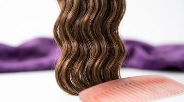 Cabelo ondulado castanho e pente rosa
