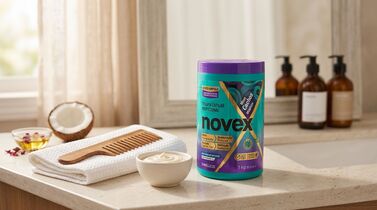 potinho de creme Novex em banheiro elegante