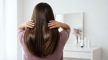 Mulher com cabelos longos em ambiente claro