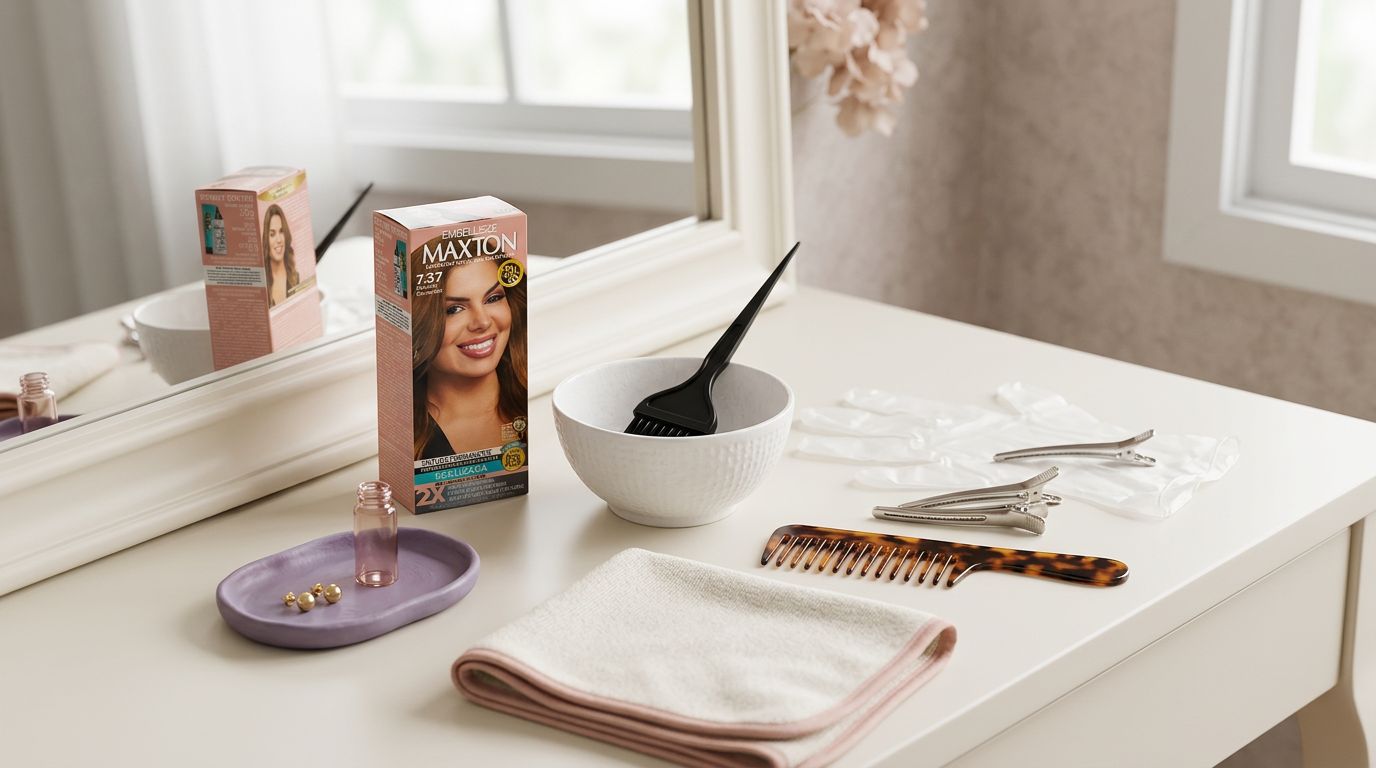 Produtos para coloração de cabelo em mesa