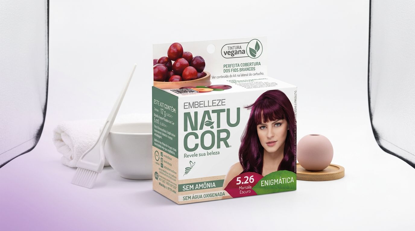 Caixa de tintura NatuCor com cabelo vermelho escuro